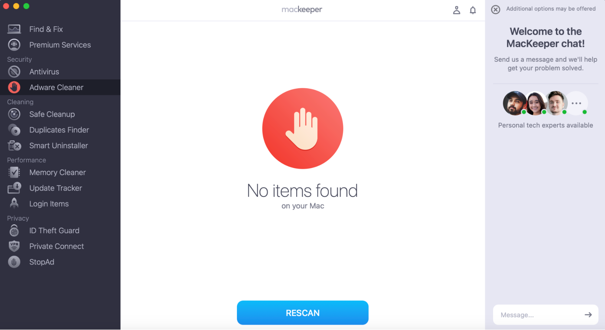 Follow the instructions to remove any adware using MacKeeper's Adware Cleaner.