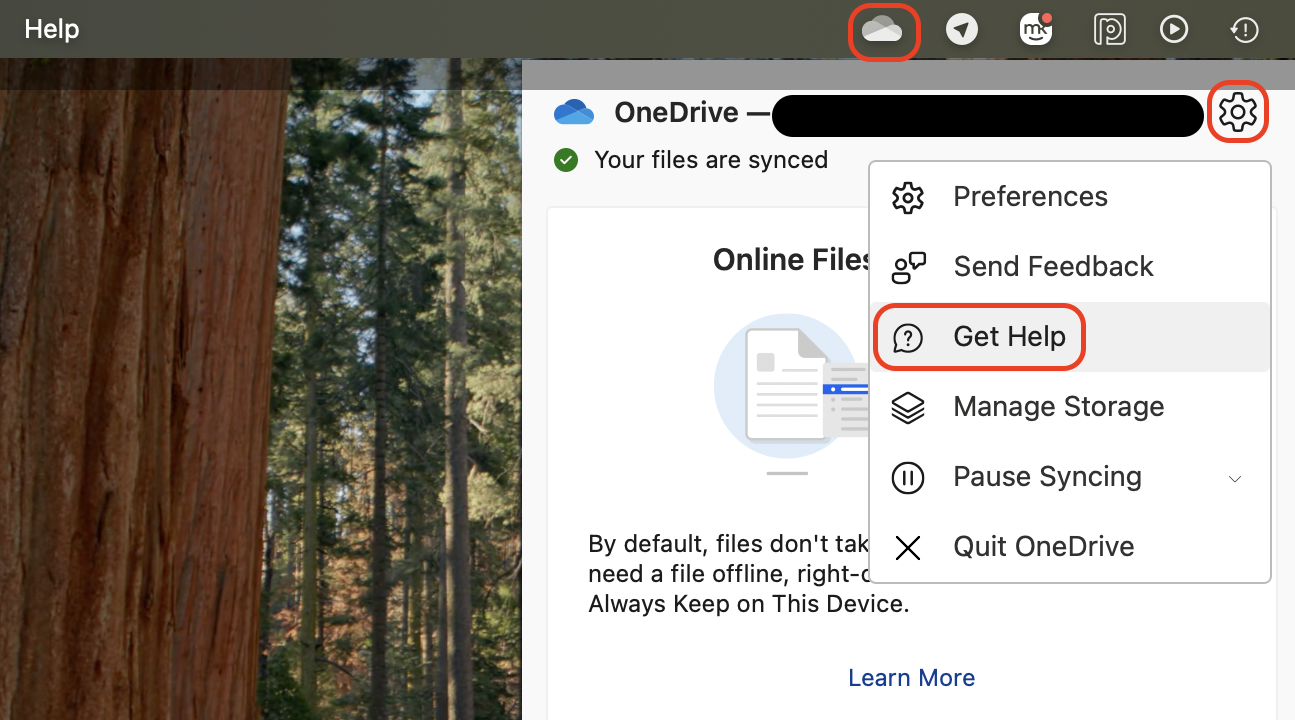 Open OneDrive, click the Help & Settings icon, and select Get Help to access troubleshooting options or contact Microsoft Support.