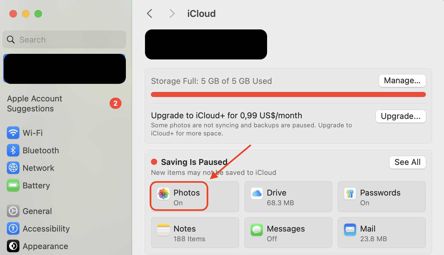 Click on Photos within the iCloud menu to access and adjust your iCloud Photos syncing settings on your Mac.