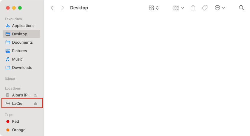 To solve disk permissions and fix the 69877 couldn’t open device error, plug in the external drive and launch Finder on your Mac.