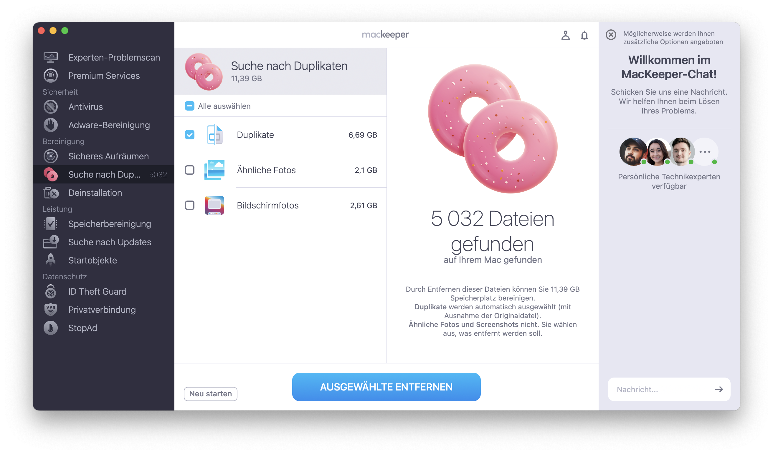 Sehen Sie sich die Dateiliste an und wählen Sie die Duplikate aus, die Sie entfernen möchten. Klicken Sie anschließend auf Ausgewählte entfernen.