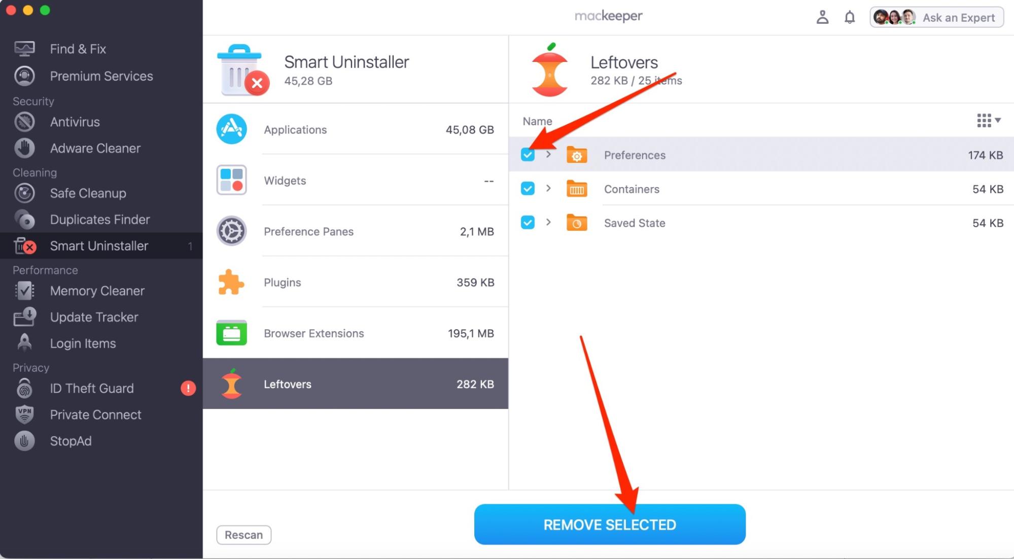 After choosing the boxes for programs you want to remove, you can tap the Remove Selected button. This will begin the printer deletion process