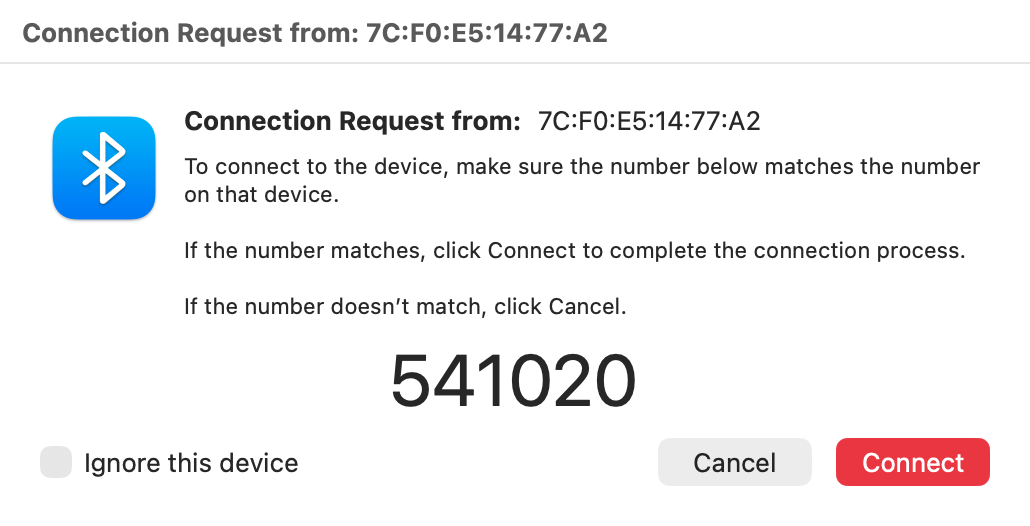 On your Mac, you should see a pairing request from your Android phone or tablet. You'll also see a number, which you should match the number you see on your Android device. Click the 'Connect' button.