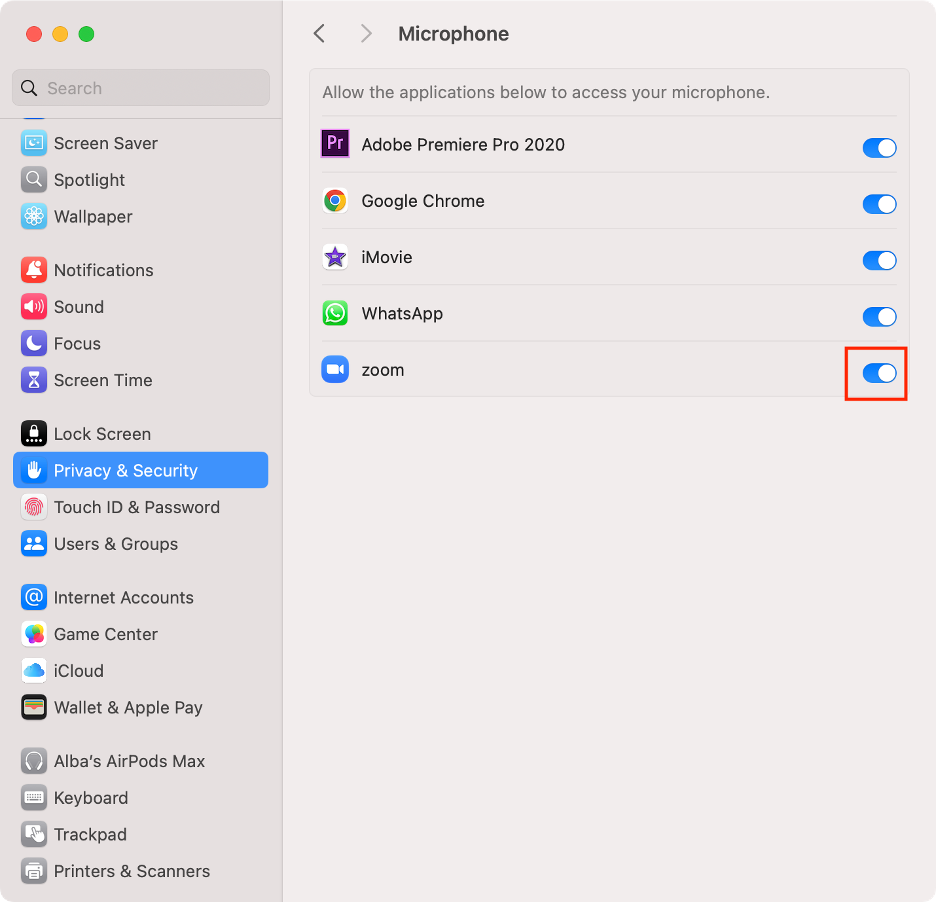 To resolve the Zoom error on a MacBook, make sure the camera, microphone, and screen recording permissions are enabled.