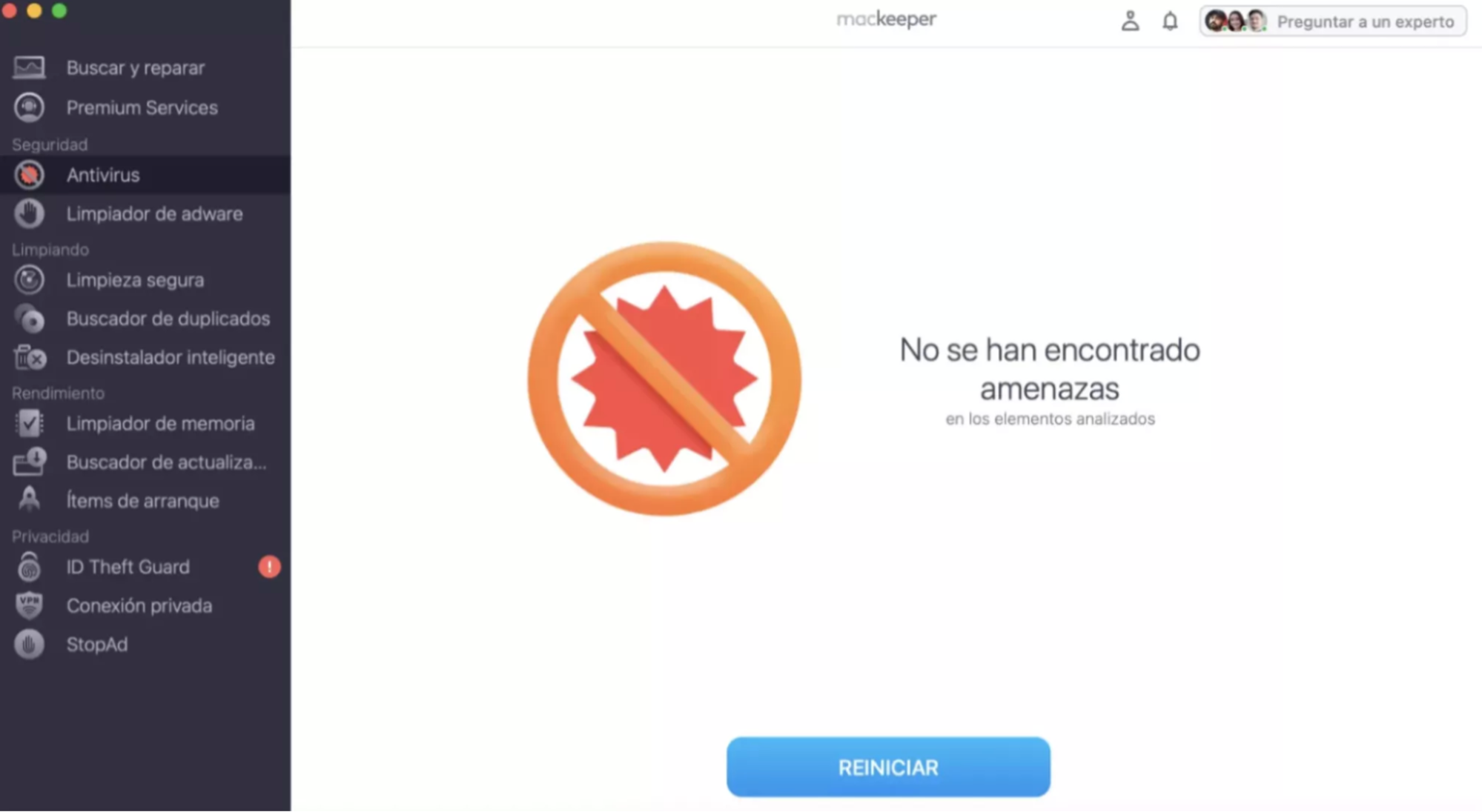 El Antivirus de MacKeeper mostrará una lista de los archivos sospechosos detectados. Puedes eliminar esos archivos o moverlos a la cuarentena.