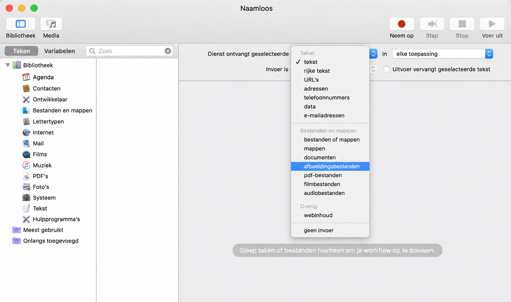 Er verschijnt een vervolgmenu voor de volgende stap waarin je wordt gevraagd verschillende bestandsformaten te kiezen. Wanneer dit verschijnt, selecteer je Afbeelding of afbeeldingsbestanden.