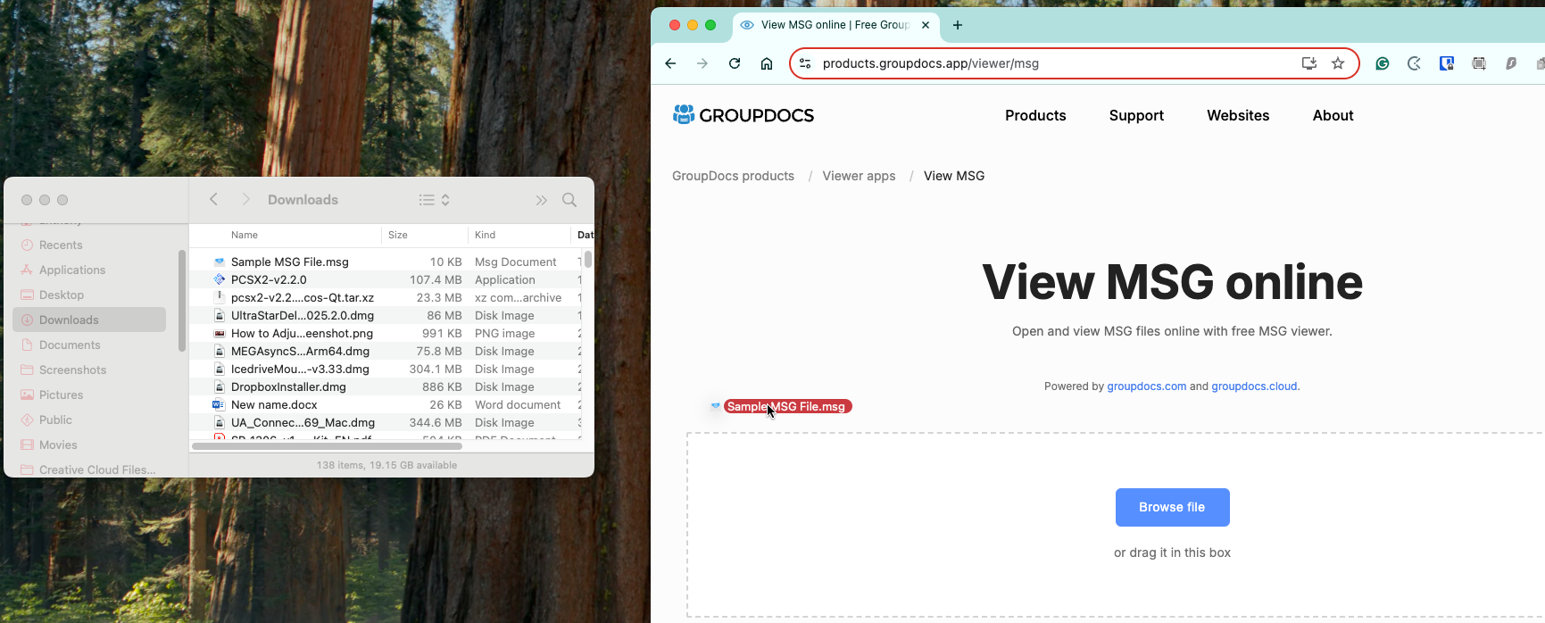 We used the online .MSG viewing tool at the GroupDocs website. There are many more just like this, so Google around and see what you can find.