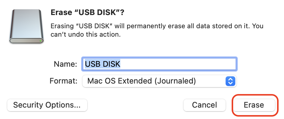 Para realizar la operación de formateo USB, debes hacer clic en la opción Borrar en la ventana emergente que aparece en la pantalla de tu Mac.