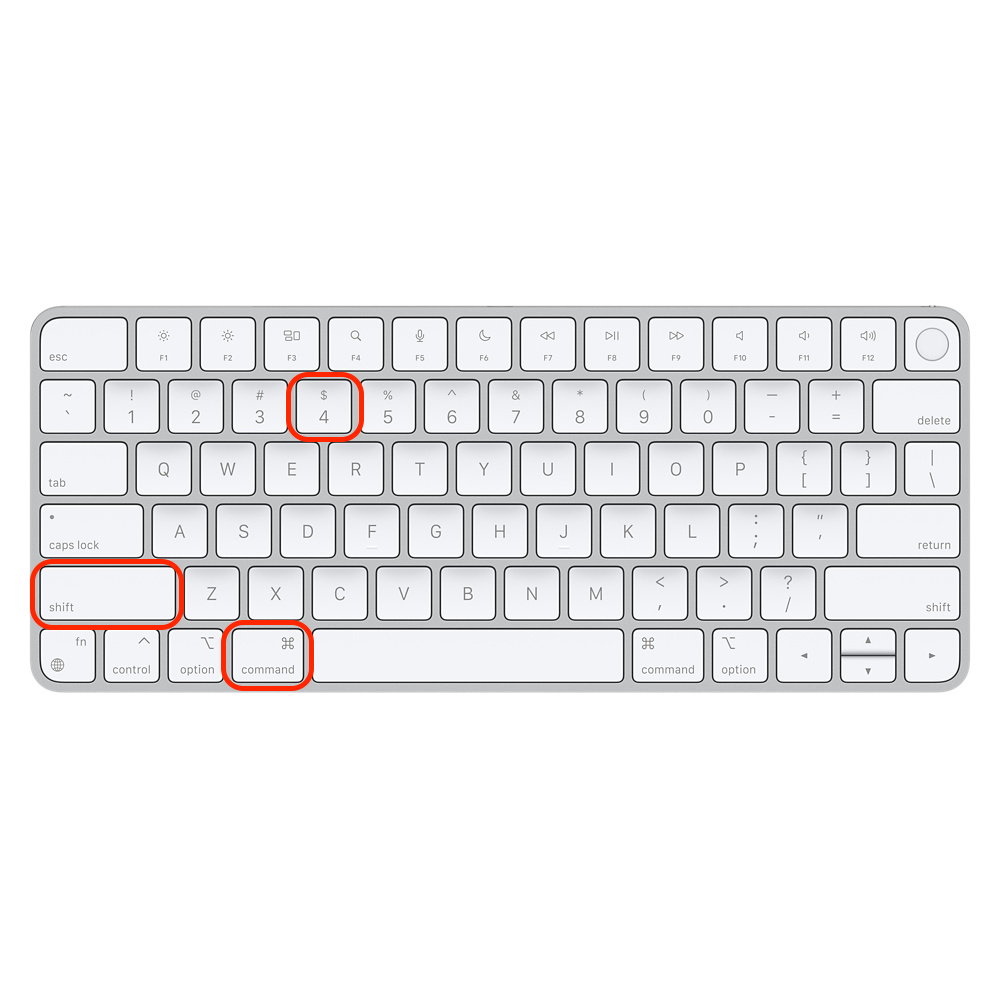 Press Command + Shift + 4 to transform your cursor into a crosshair, allowing you to drag and select a specific area of your screen.