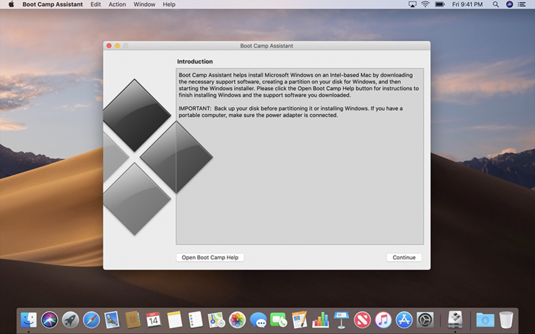 The Boot Camp setup screen on Mac. You can use Boot Camp to run Windows on Mac, which previously allowed us to access Netflix for Windows before the app was discontinued.