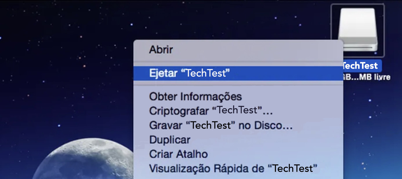 Desconectar um dispositivo periférico pode resolver o problema do Finder que não funciona no Mac. No entanto, você precisa ejetar o drive com segurança, caso contrário, pode corromper seus arquivos. Selecione o dispositivo pressionando command + trackpad e pressione Ejetar [Nome do Dispositivo].