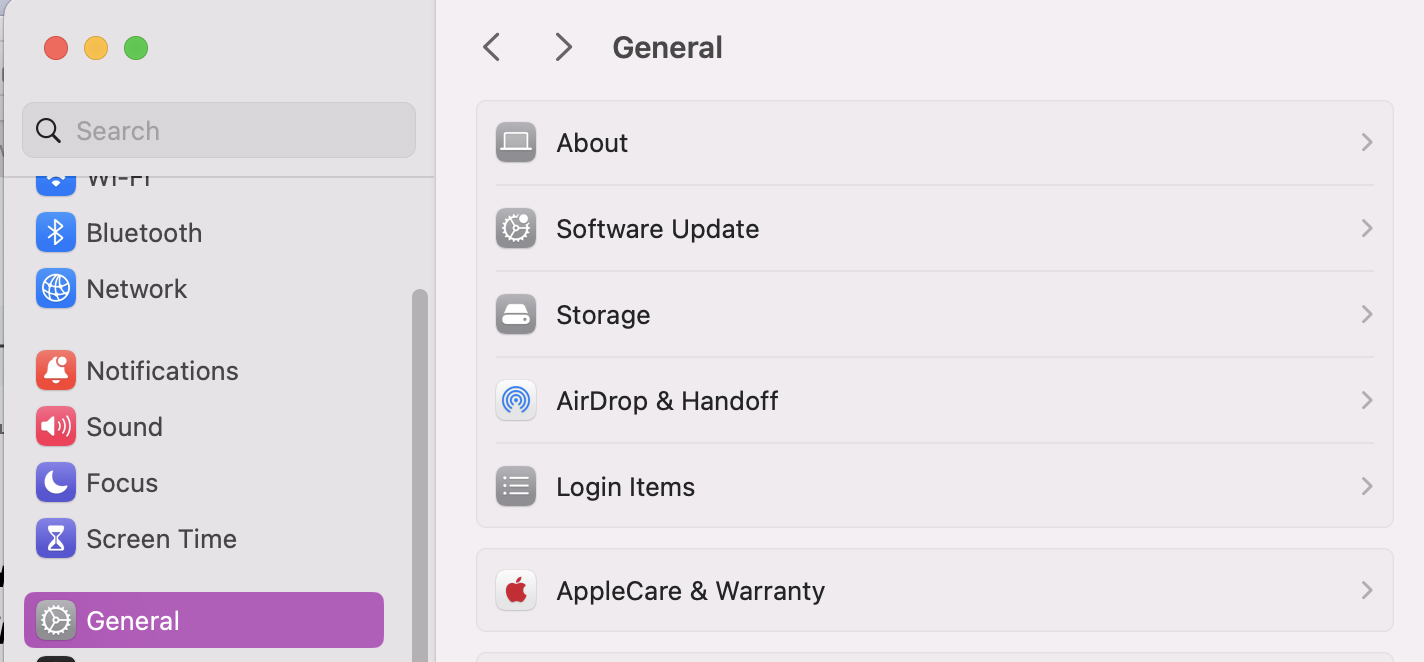 Once your Mac is in Safe Mode, go to your System Settings. Navigate to the General Tab and open Software Updates to see if macOS Ventura or your current software requires action.