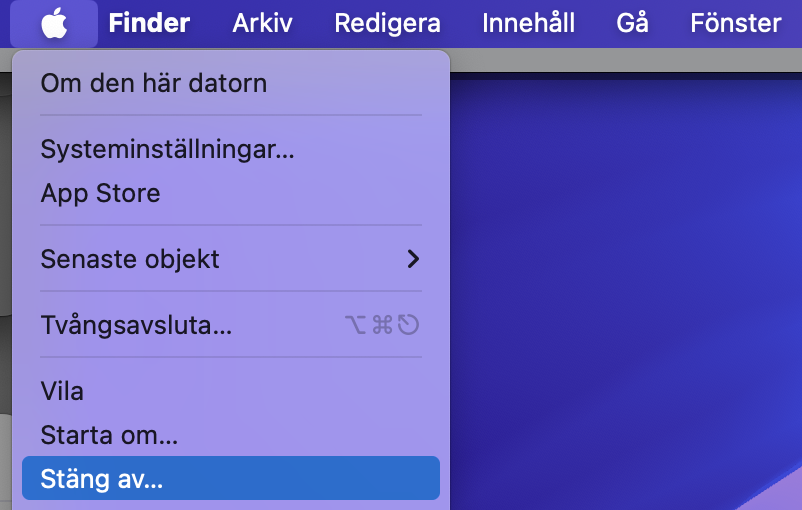 För att kunna köra diagnostik på din Apple-enhet behöver du först stänga av din Mac.