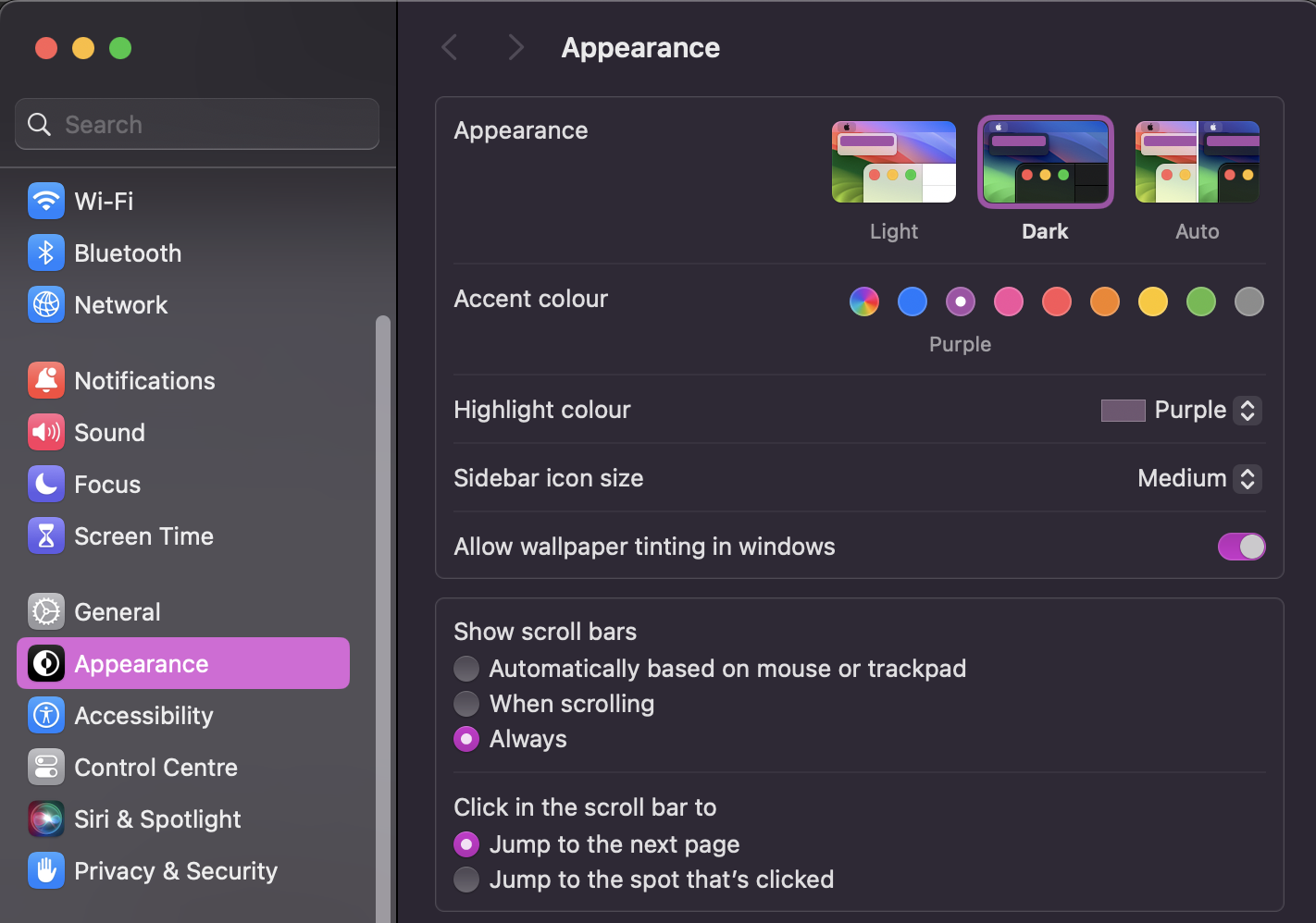 To change your entire screen view across your apps to light view from dark mode, open System Settings > Appearance. Look for the section that allows you to change your display view to Light Mode. Then restart the Microsoft Word app to apply new settings.