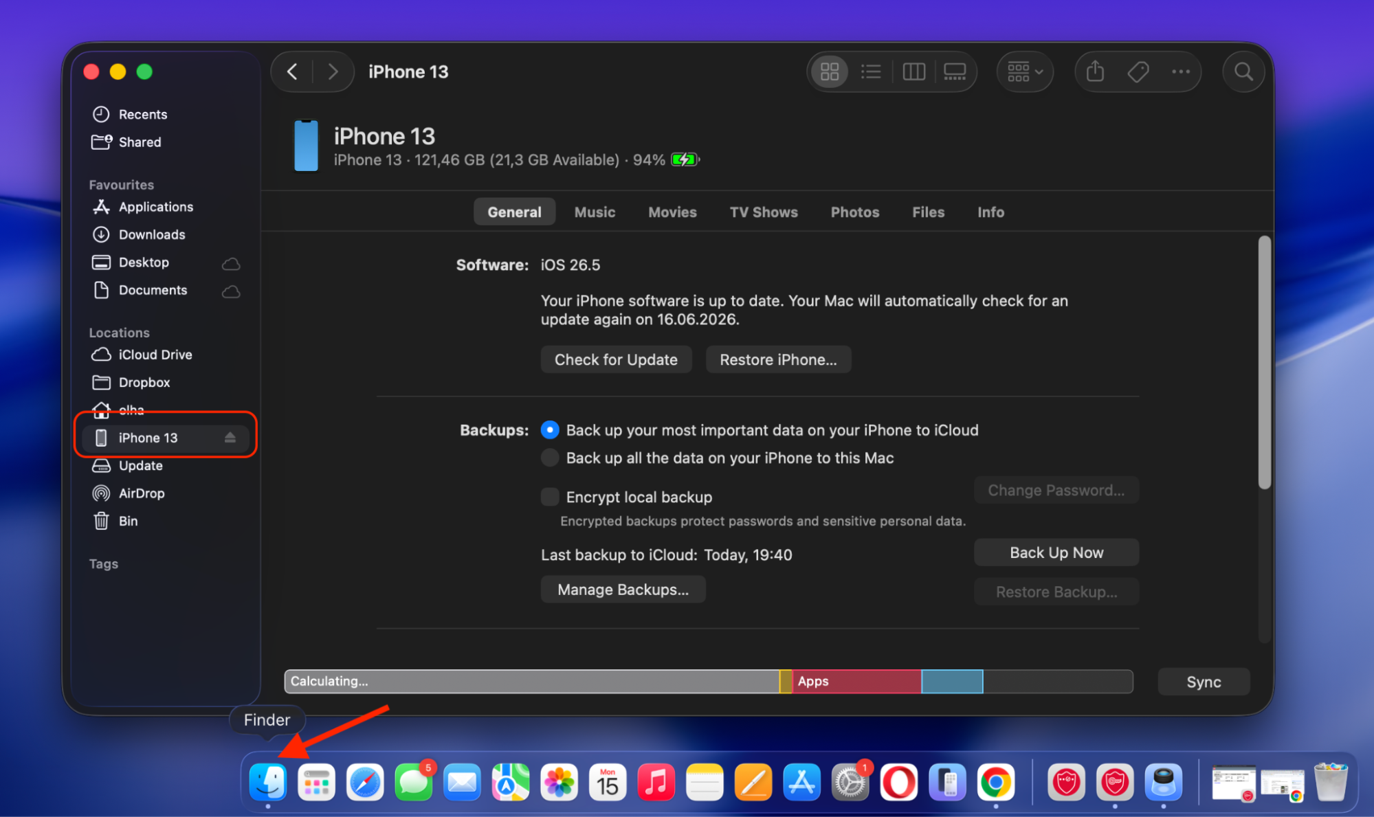 Start taking iPhone backup on Mac Catalina by connecting your iPhone using a compatible cable, then wait until macOS can detect the device, open Finder, and choose your iPhone in the Finder sidebar under connected locations or devices.
