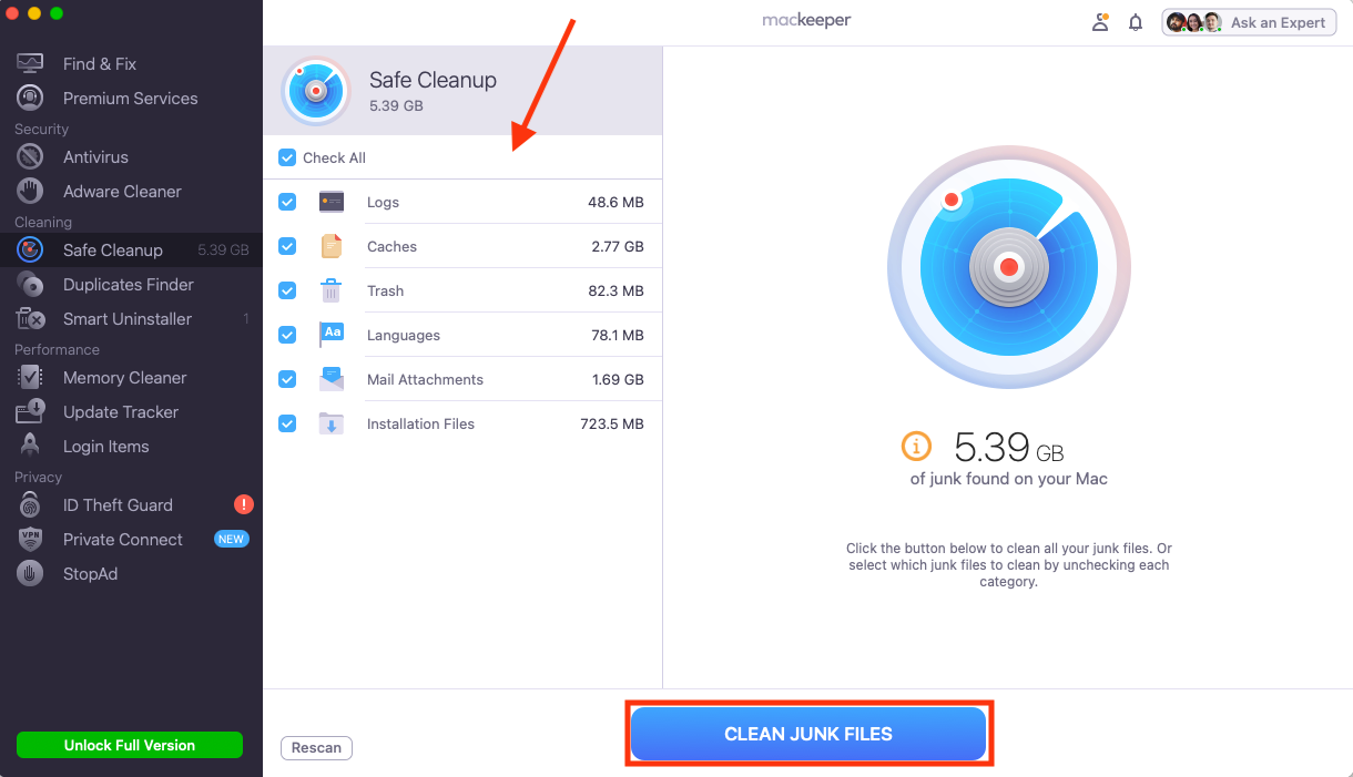 MacKeeper's Safe Cleanup utility on Mac. When you need to clear the Google Drive cache and other caches on Mac, MacKeeper's Safe Cleanup makes it quick and easy.