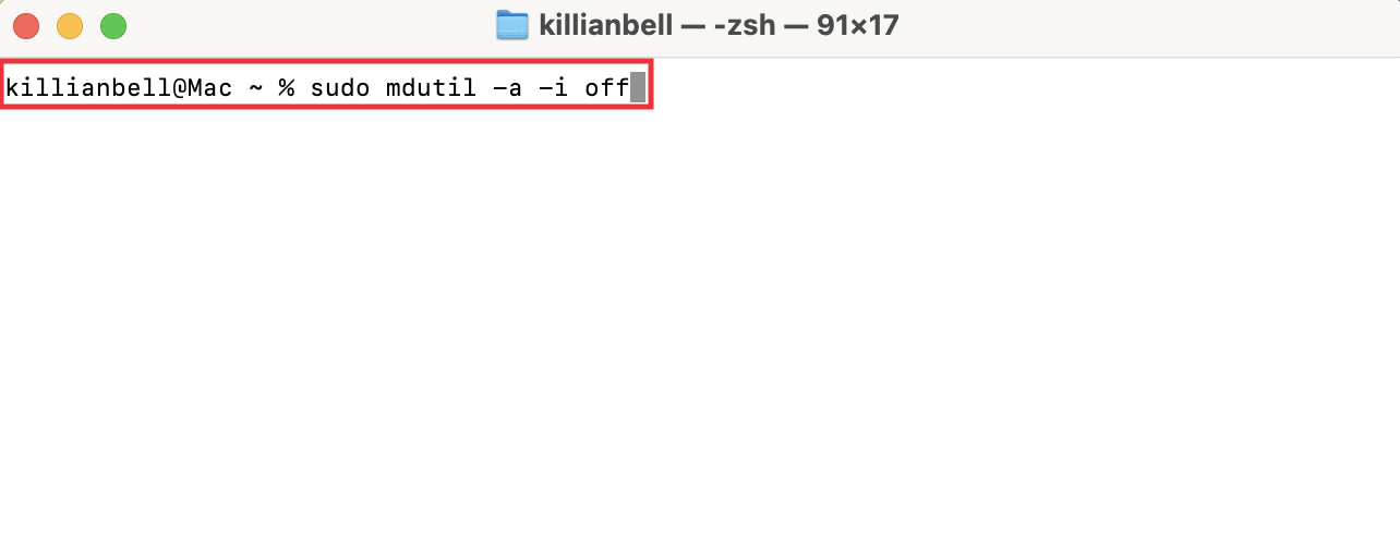 A Terminal command on Mac that disables Spotlight indexing. Use this to stop mdsync when you see high CPU usage.