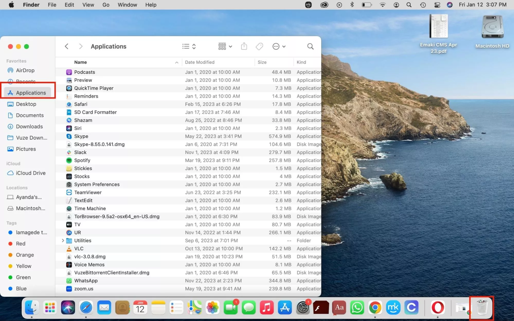 To uninstall suspicious apps, click on Finder and open Applications. Browse the list and send suspicious apps to the Trash in the Dock.