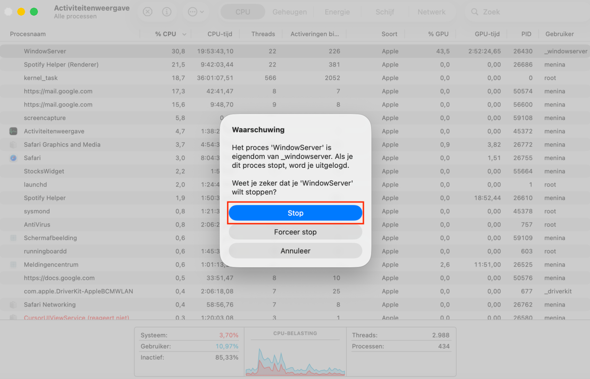 Om RAM vrij te maken, open Activiteitenweergave, zoek naar apps die het meeste geheugen gebruiken en sluit ze.