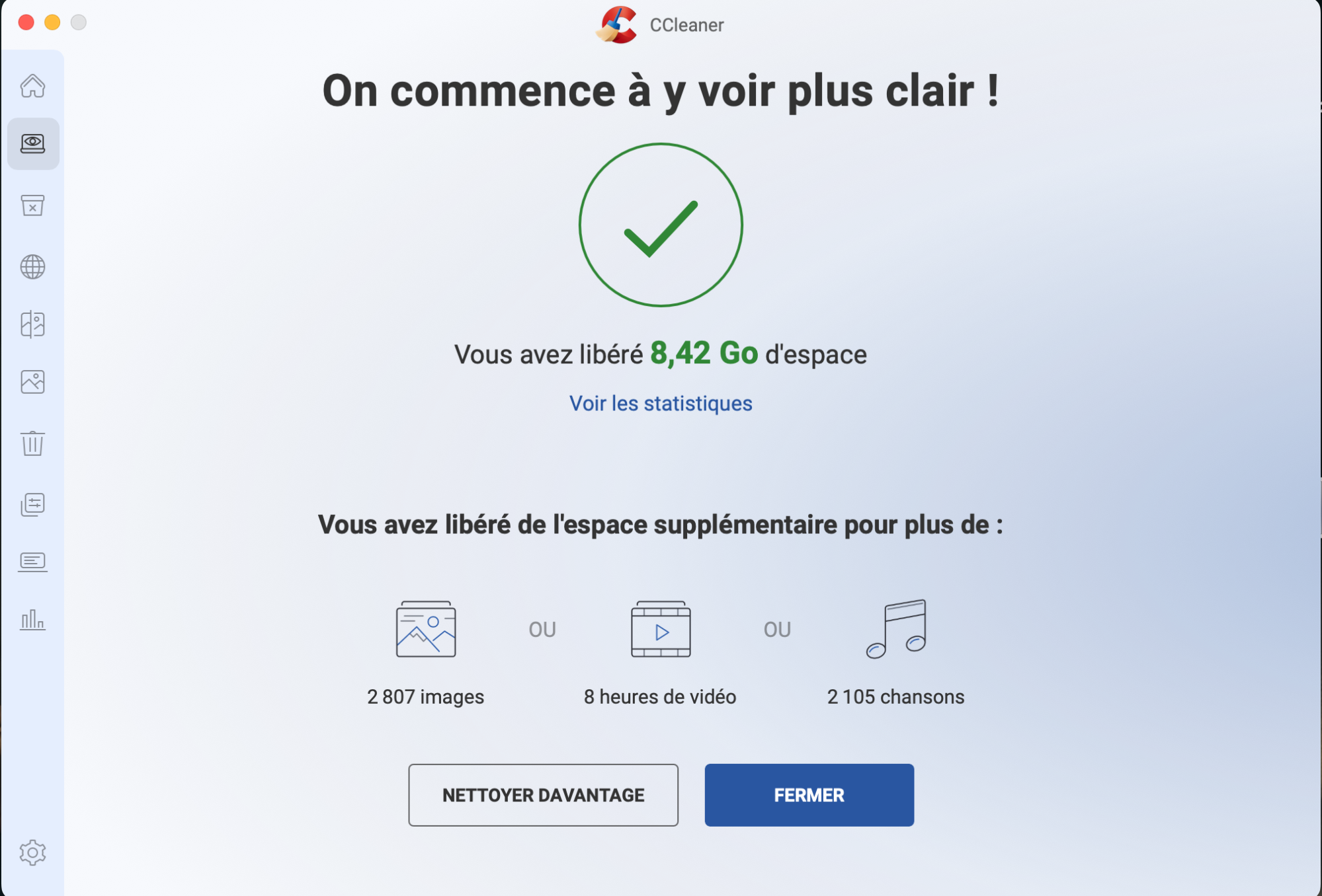 CCleaner affiche un message indiquant que le nettoyage de votre appareil est terminé une fois ces actions finalisées. Vous pouvez alors aller supprimer d’autres fichiers et dossiers dont vous ne voulez plus.