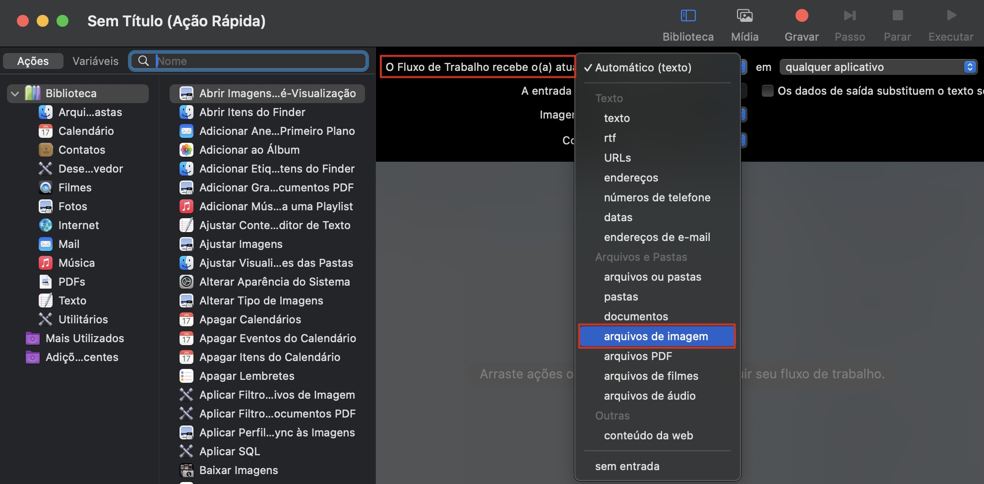 Um menu suspenso aparecerá para o próximo passo e pedirá para você escolher diferentes formatos de arquivo. Quando aparecer, selecione Imagem ou arquivos de imagem.