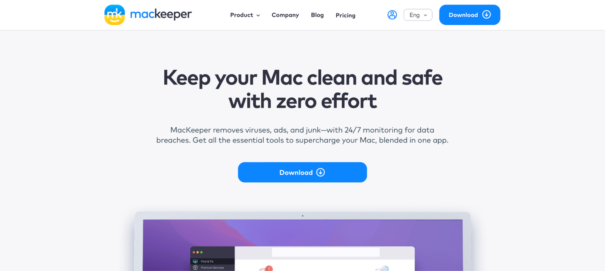 MacKeeper is safe to download, and you can do that from the MacKeeper website. Go to Download in the top right-hand corner to begin the process.