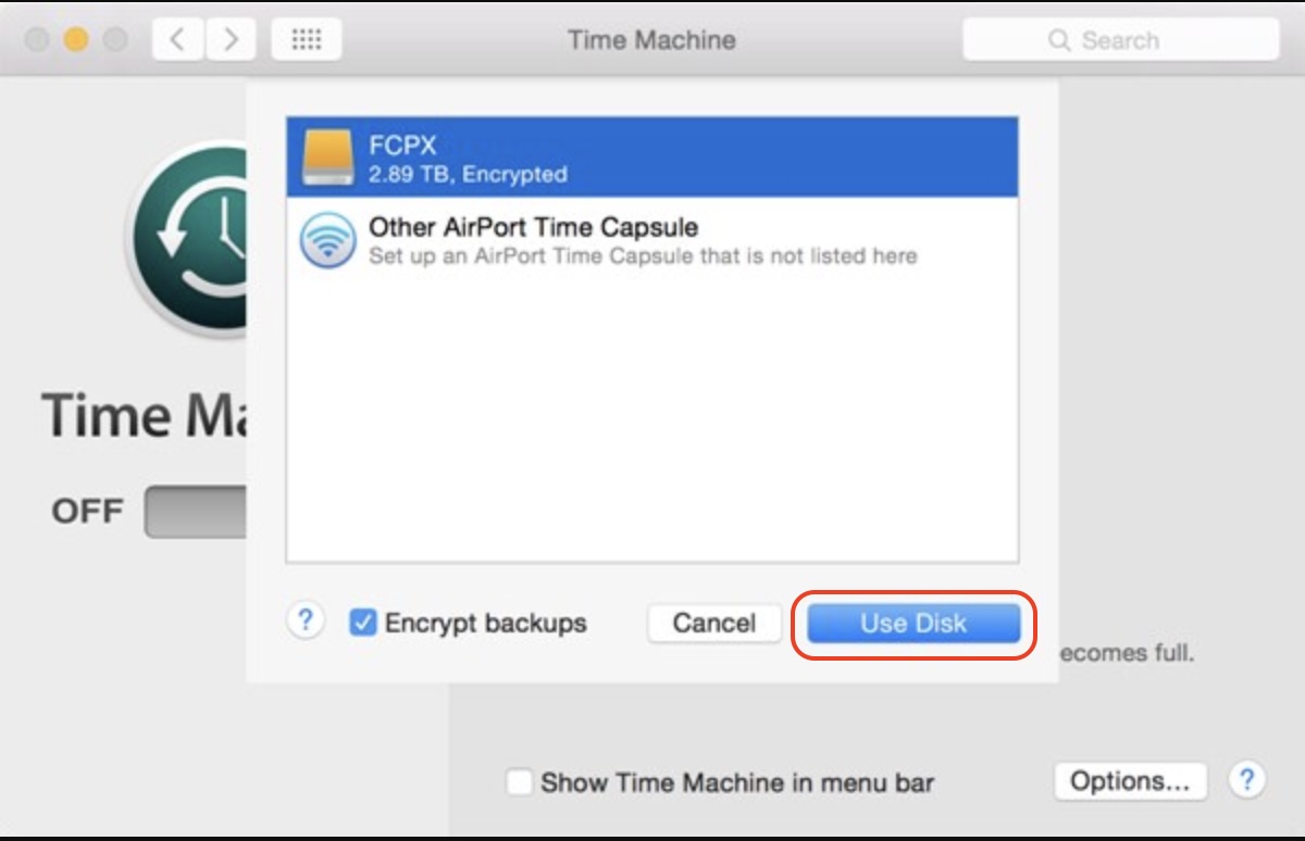 The options for selecting a backup disk in Time Machine settings on Mac. Backup your important files before you reset OS X El Capitan so you don't lose any data.
