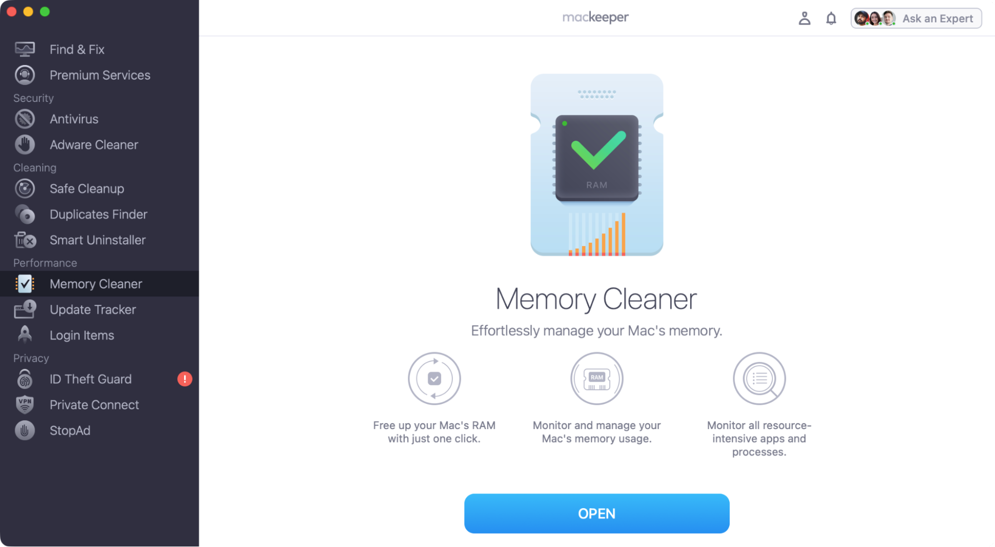 MacKeeper's Memory Cleaner tool can quickly shut down background processes, including VTDecoderXPCService. Select it from the MacKeeper side menu, and click 'Open'.