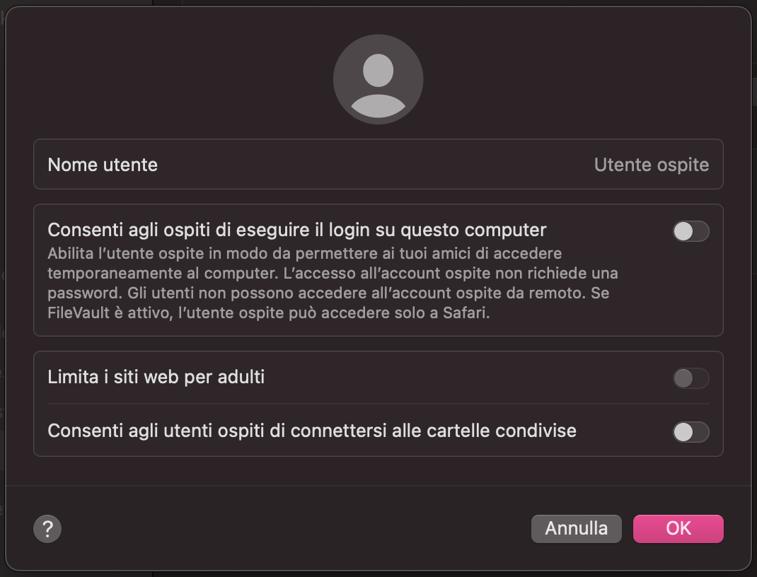 Per fare un passo in più, puoi aggiungere account separati, ad esempio un utente Ospite, così il tuo account resta isolato. L’account amministratore può limitare azioni e accessi degli altri utenti, migliorando ulteriormente sicurezza e privacy.