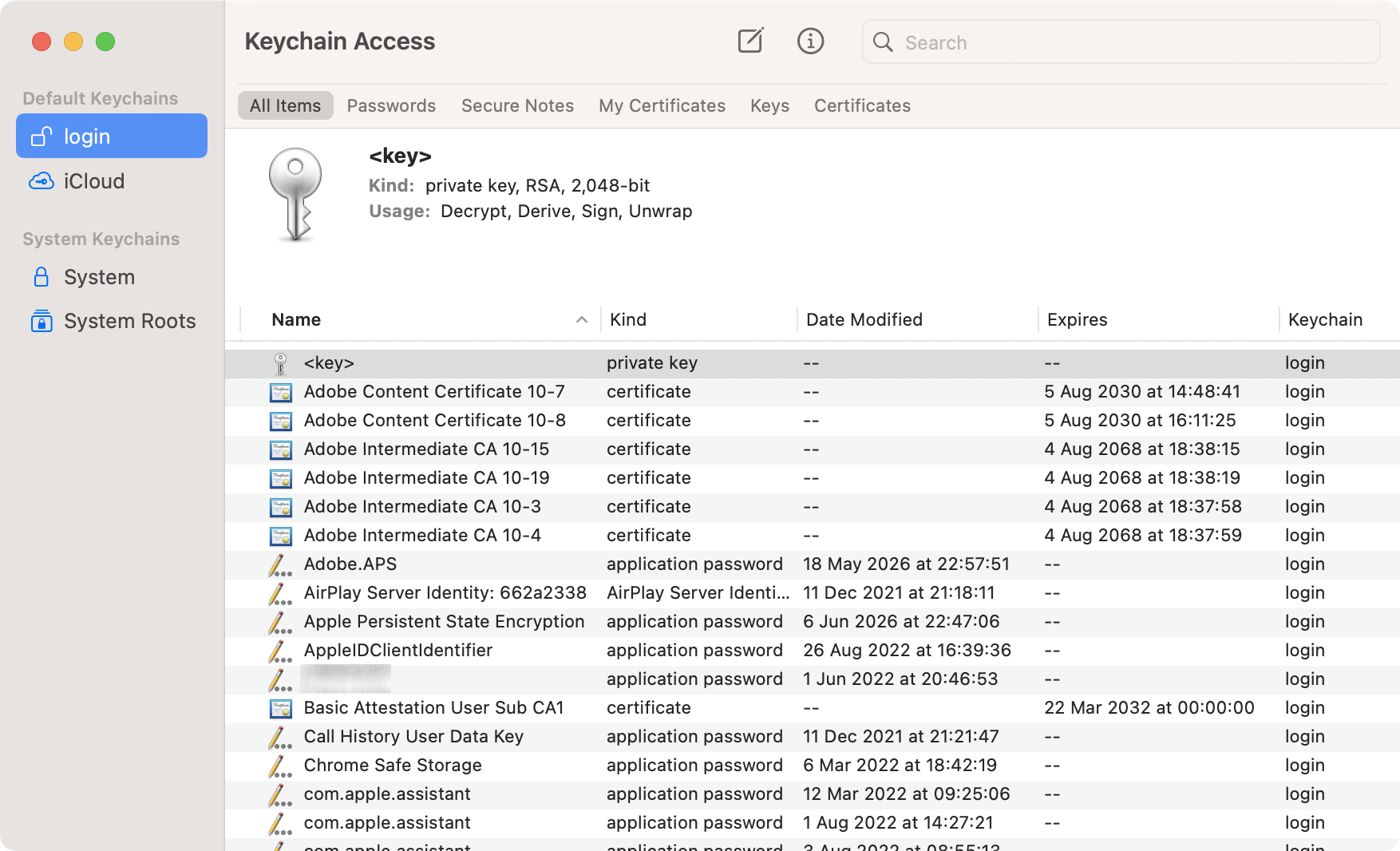 To delete Wi-Fi credentials using Keychain Access on your Mac, use the search bar to find the network to remove.