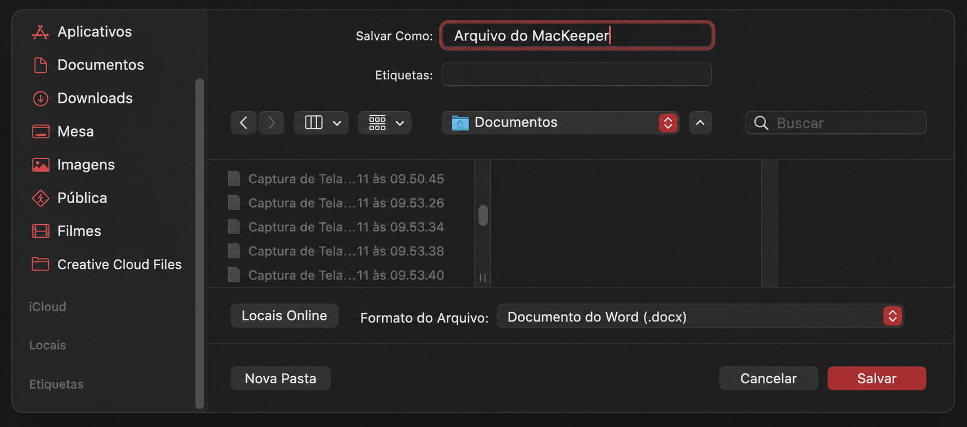 No menu 'Salvar Como', você pode alterar o nome do arquivo e onde ele está armazenado. Escolha um novo local e clique no botão 'Salvar'.