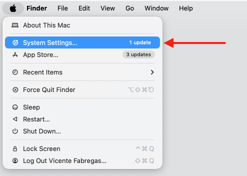 Apple menu on an iMac with System Settings highlighted, the first step to open Login Items and stop helpers that trigger ReportCrash.