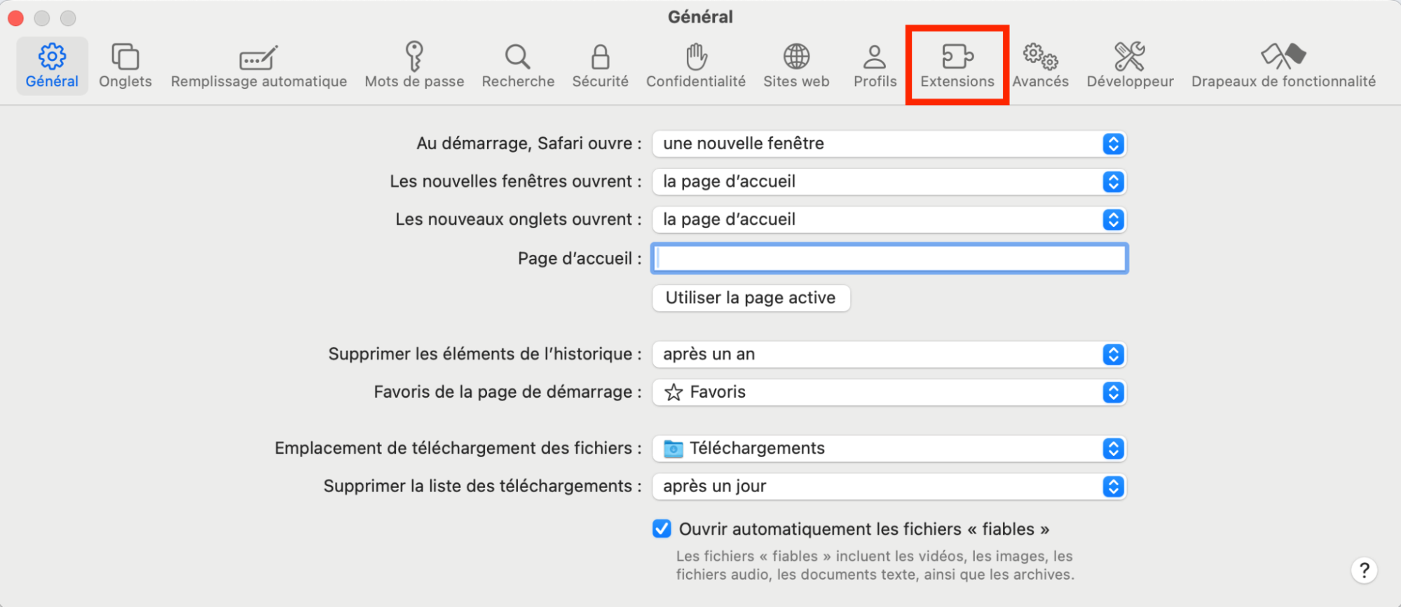 Dans la fenêtre Réglages qui s'ouvre, allez dans l'onglet Extensions.