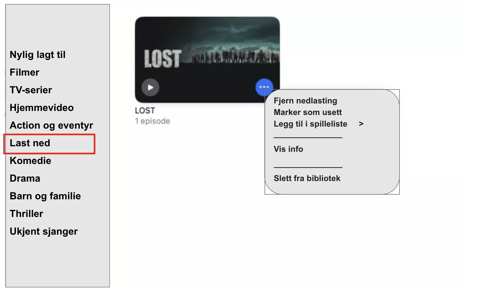 Klikk på de tre prikkene ved siden av elementet du vil fjerne, og bekreft fjerningen ved å klikke på Fjern nedlasting.