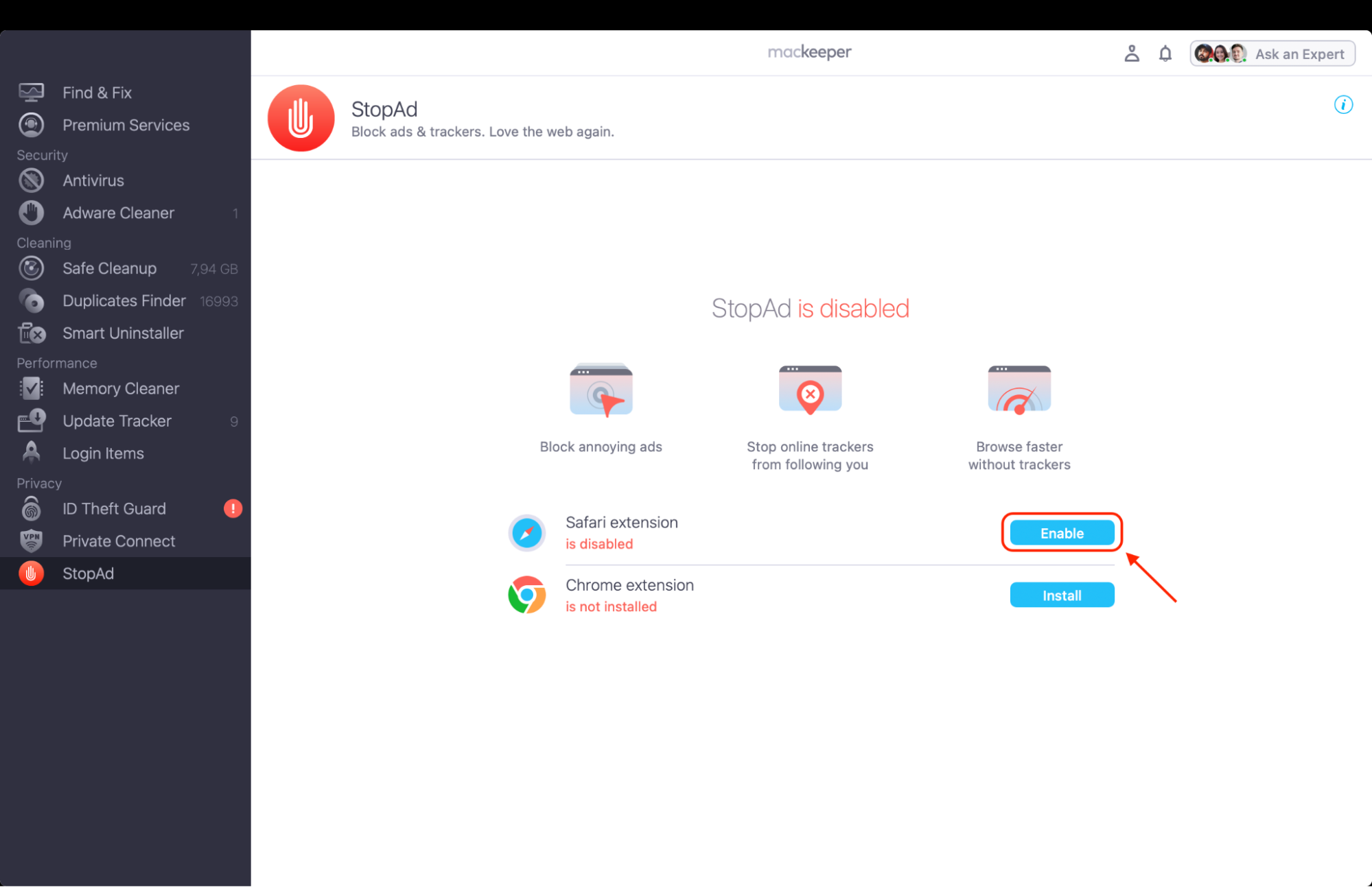 Click Open, then press Enable when prompted to install the StopAd extension and activate it in your browser.