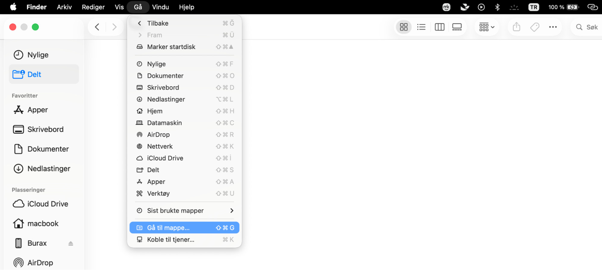 Å tømme individuell app-hurtigbuffer er en av måtene å slette hurtigbufferfiler på en Mac. Klikk på Finder, velg Gå i menylinjen, og klikk på Gå til mappe.