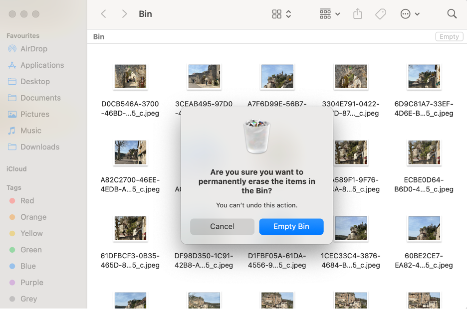 To move photos to a new storage device, drag all your Mac photos to the Trash, then empty the Trash to save space.