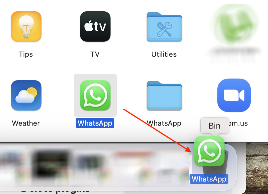 To uninstall WhatsApp from your Mac, drag the WhatsApp icon to the Trash.