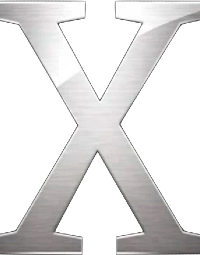 Il semplice logo di macOS Panther è illustrato. Panther fu rilasciato nel 2003 dopo Jaguar, con un logo caratterizzato da una X color argento.