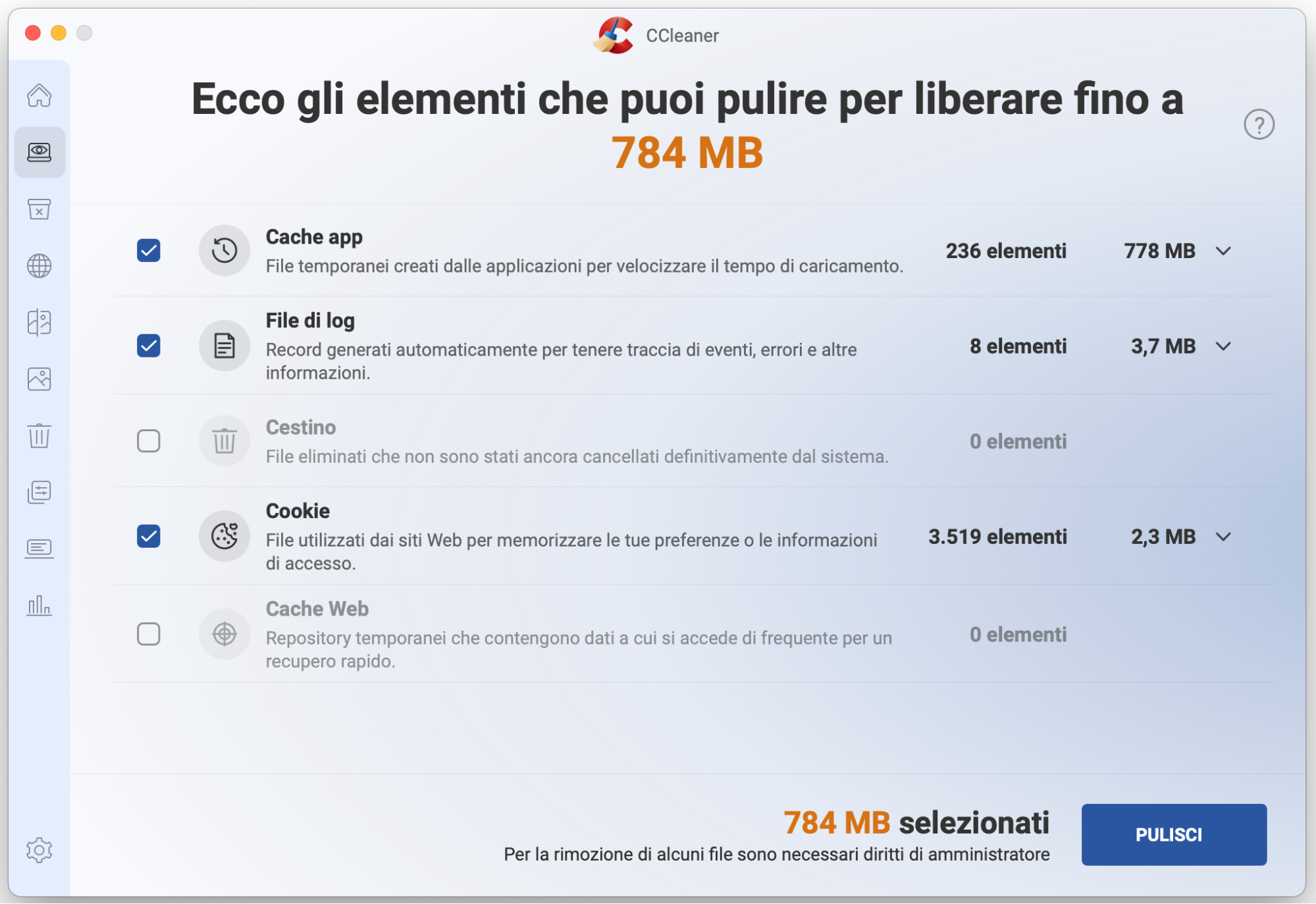 CCleaner è un altro strumento che può aiutarti a liberare spazio sul tuo Mac eliminando i file superflui. Scopri il report di pulizia generato dall’app.