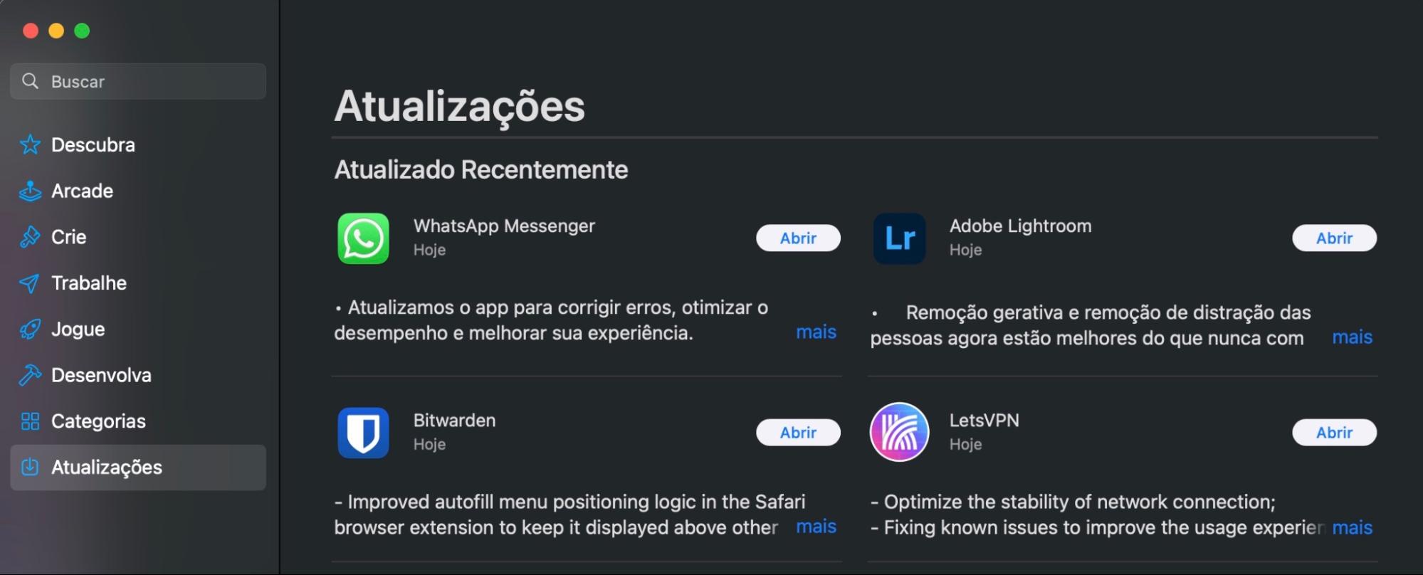 Confira a lista de programas instalados; se algum precisar ser atualizado, você verá um botão Atualizar que pode pressionar para atualizar seus aplicativos e ajudar a melhorar a velocidade de processamento do seu Mac.