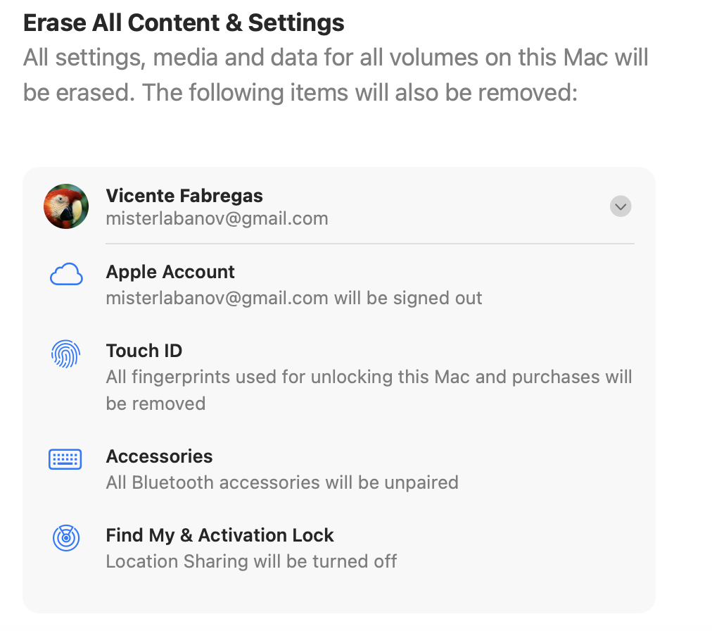 Erase Assistant information screen on macOS Monterey with the Continue button to confirm erasing all content and settings on an iMac.