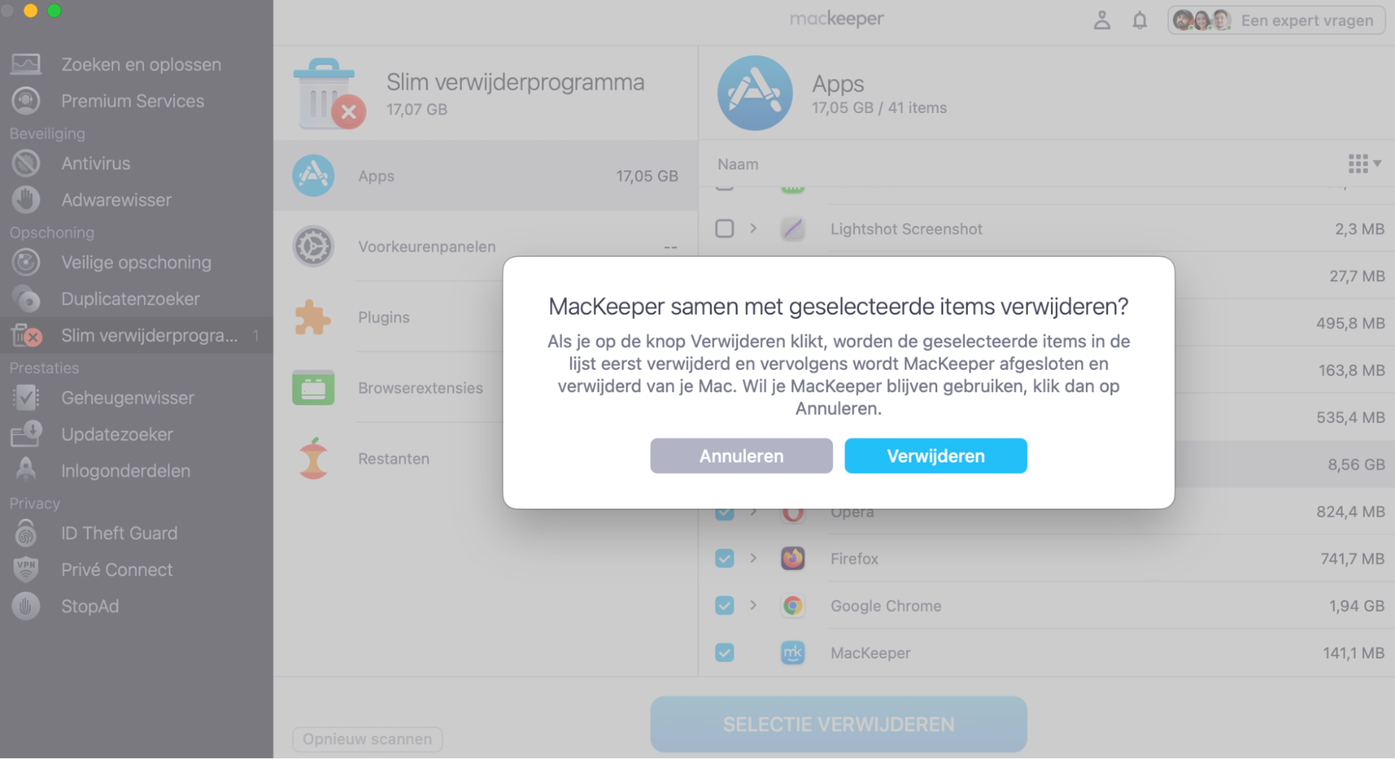 Bevestig tot slot dat je de geselecteerde apps wilt verwijderen om ze permanent van je Mac te wissen. In het geval van Trojaanse paarden kan dit voldoende zijn om verdere schade te voorkomen.