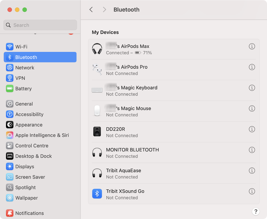 To connect your AirPods to a computer, check the list of Bluetooth devices in System Settings.