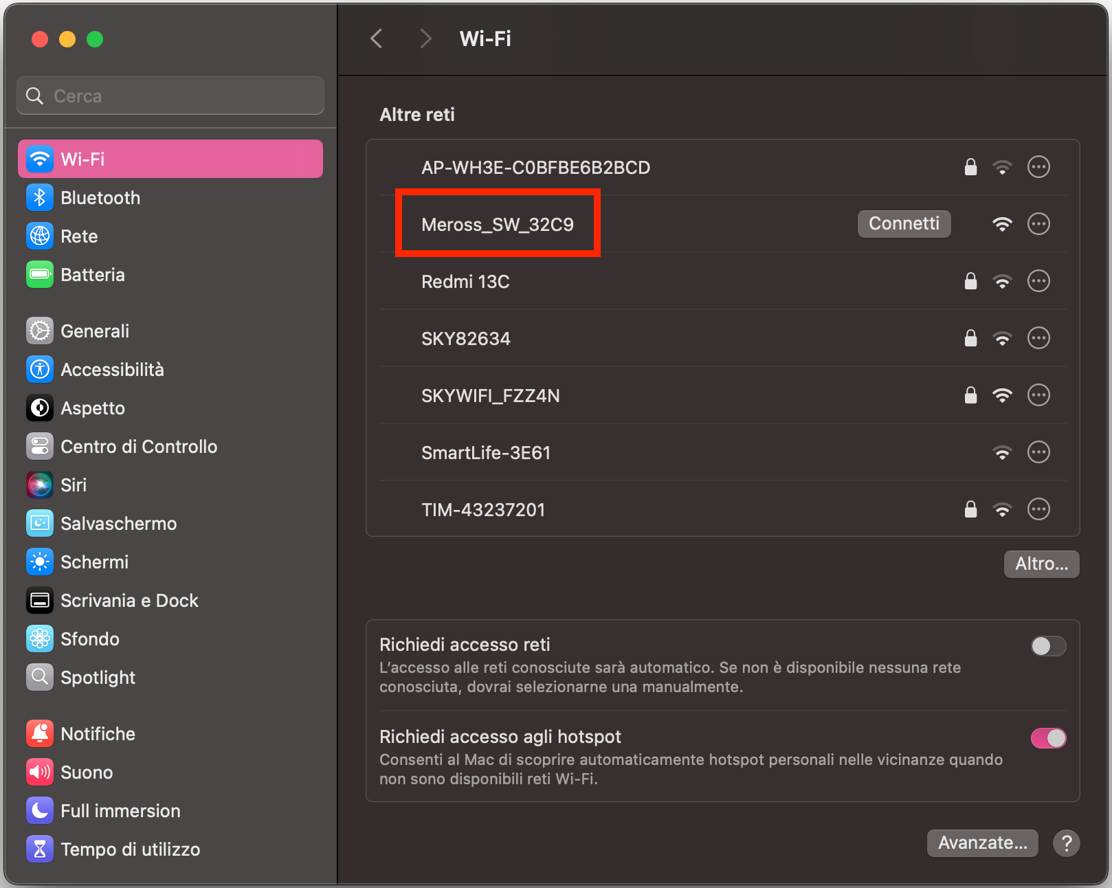Apri Impostazioni di sistema, seleziona Wi-Fi e connetti il tuo Mac a una rete stabile e affidabile per prepararti a un processo di ripristino più rapido.