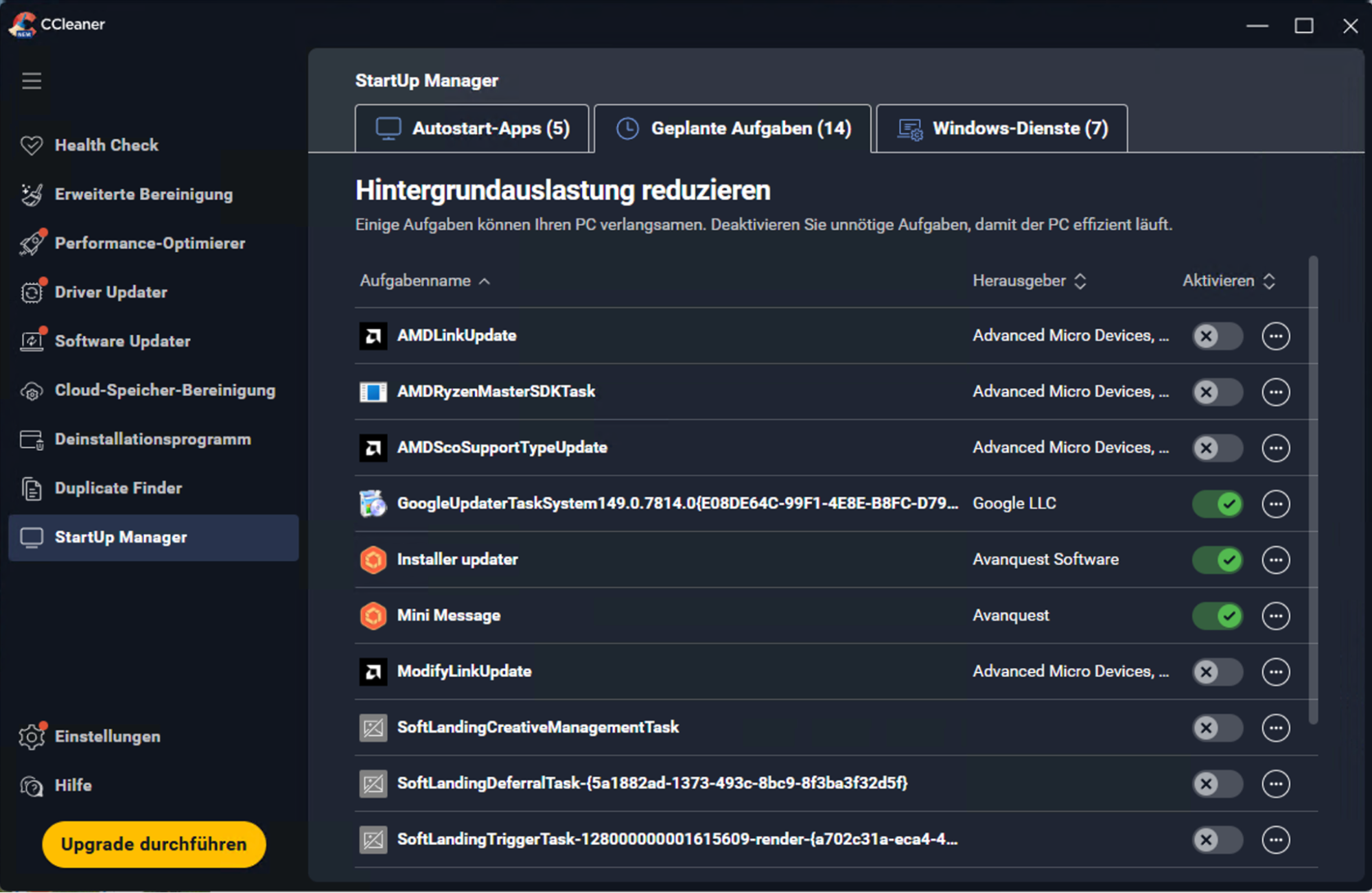 Verwalten Sie Ihre macOS-Startprogramme in CCleaner, indem Sie zu Tools > Startup gehen. Hier können Sie alle verschiedenen Programme auswählen, die Sie aktivieren oder deaktivieren möchten, wenn Ihr Computer eingeschaltet wird.