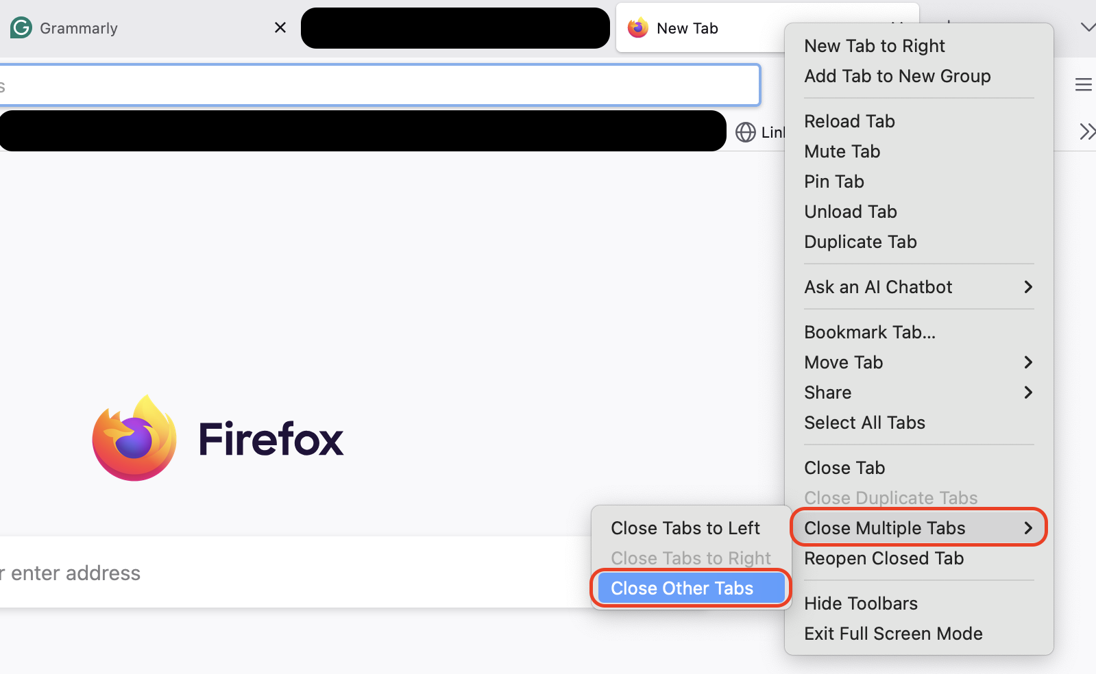 In Firefox, right-click an open tab, choose Close Multiple Tabs from the menu, and then select Close Other Tabs to reduce memory use.