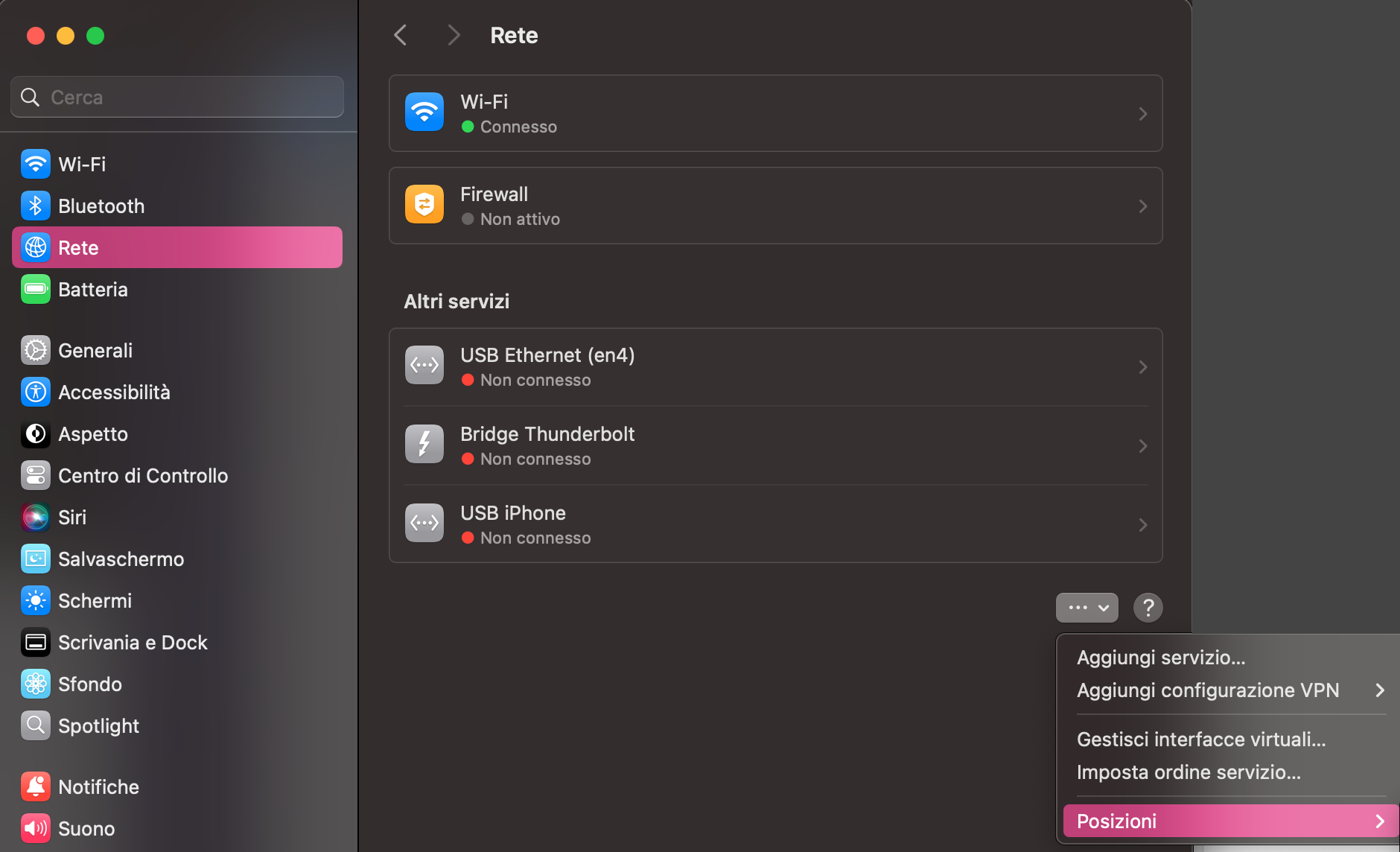 Per reimpostare le impostazioni Wi-Fi usando le Posizioni sul Mac, apri il menu Apple > Impostazioni/Preferenze > Rete > ●●● Posizioni > Modifica posizioni > pulsante +.