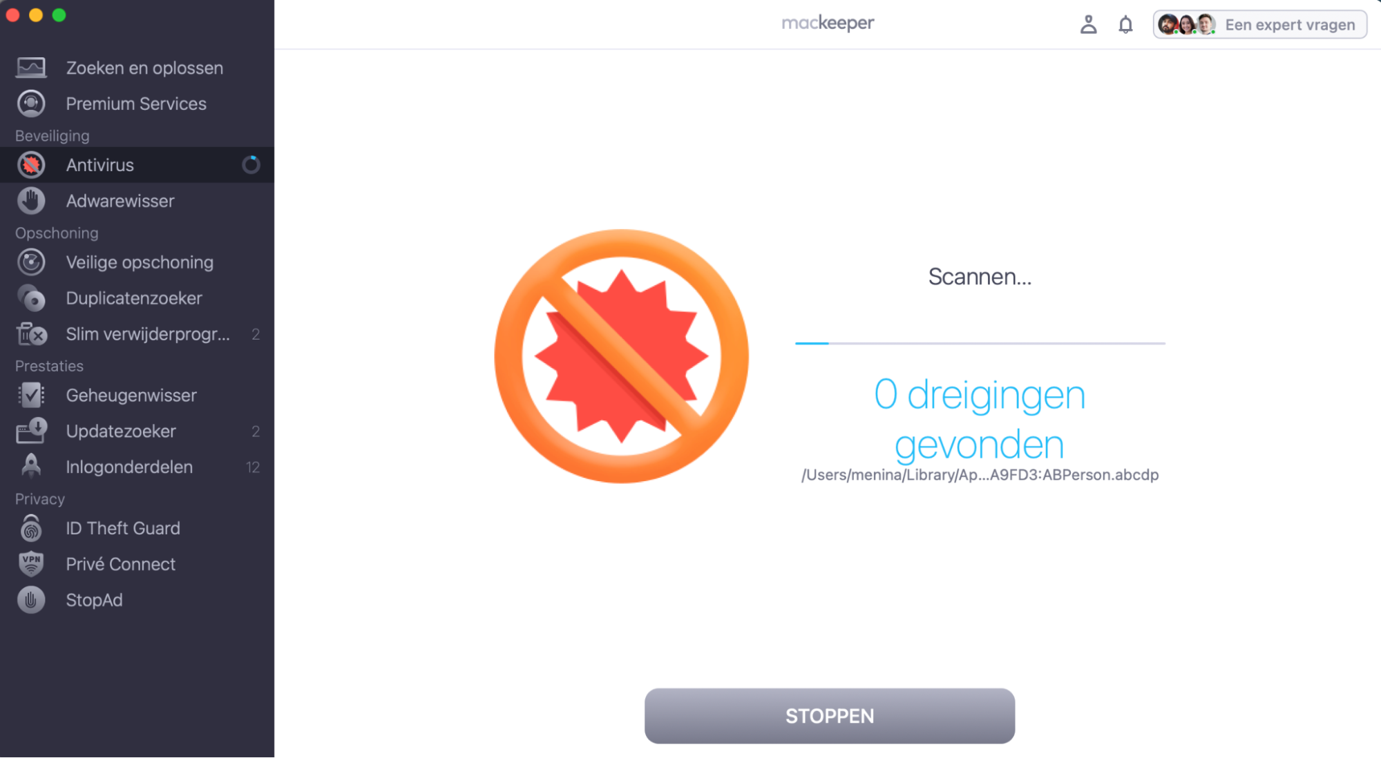Wacht even terwijl de antivirus van MacKeeper de malwarescan uitvoert op je Mac.