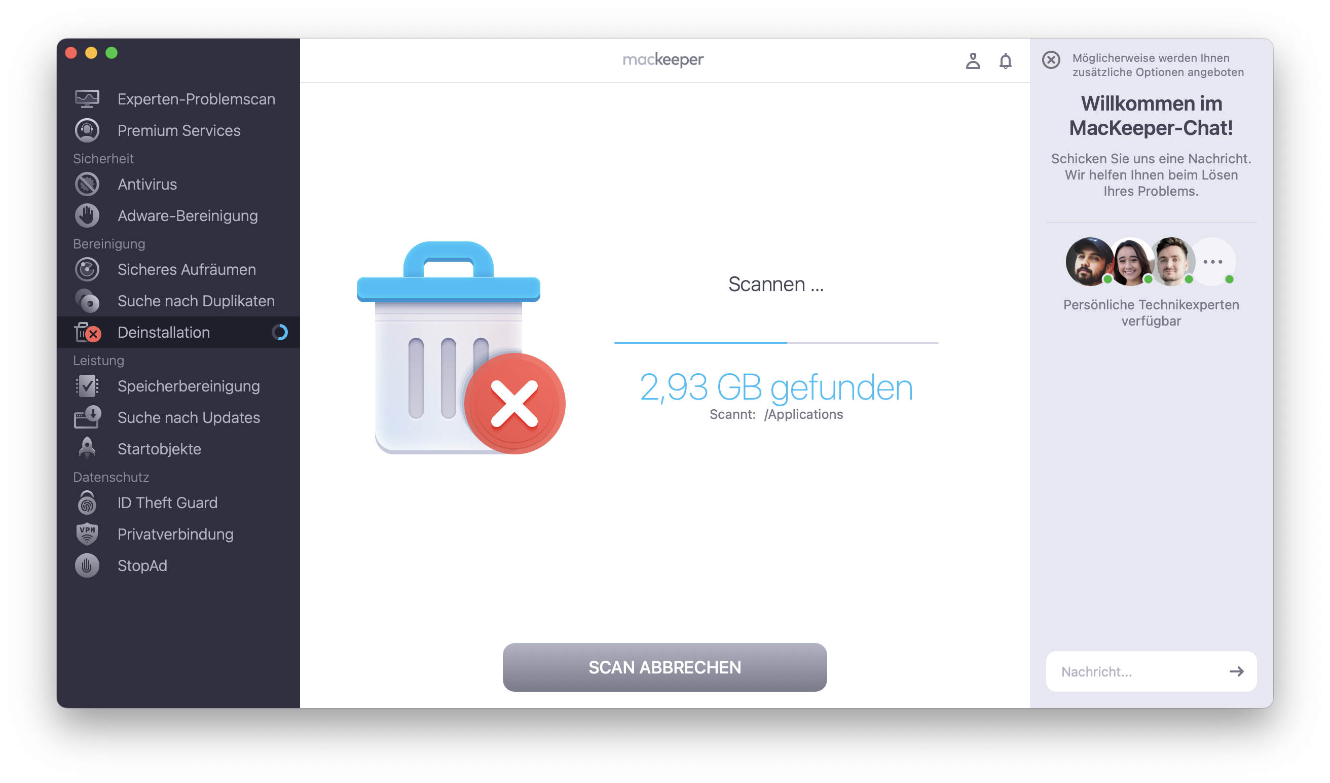 Lassen Sie MacKeeper Ihren Mac nach Apps durchsuchen.